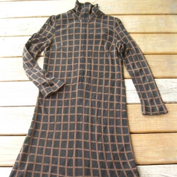 VTG Marimekko 1970s Dress Windowpane Brown Black - Picture 3 of 6